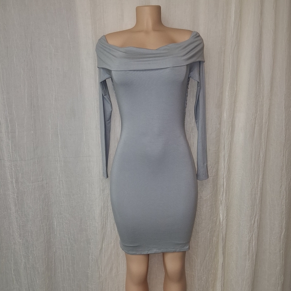 Fashion Nova Dresses & Skirts - FASHION.NOVA NEW woman Size M Elegant Gray Off-Shoulder Dress